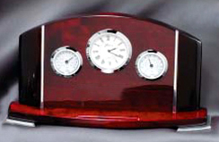 Rosewood Clock with Thermometer and Barometer (9 1/2"x2 1/2"x5 1/2")